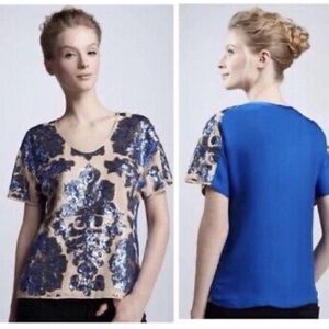 Tracy Reese for Neiman Marcus Target Sequin Blue and Tan Patterned Blouse XL